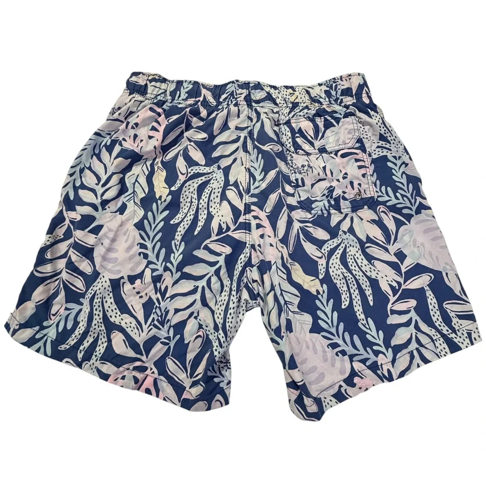 Lilly Pulitzer Mens Capri Trunk Swim Shorts Navy Pink Botanical Print Size Small